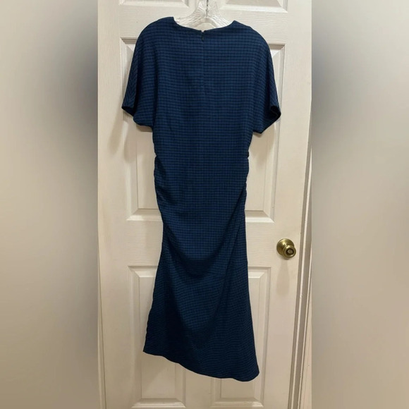 Bimba Y Lola Midi Dress Blue Black Stripe Side Rouching Flounce Bottom Size Med - Picture 3 of 9